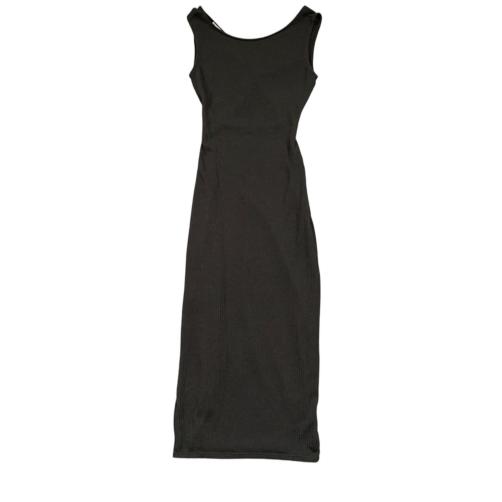 Antistar LBD Black Ribbed Midi Dress XS Twist Back Cut Out Sleeveless Bodycon